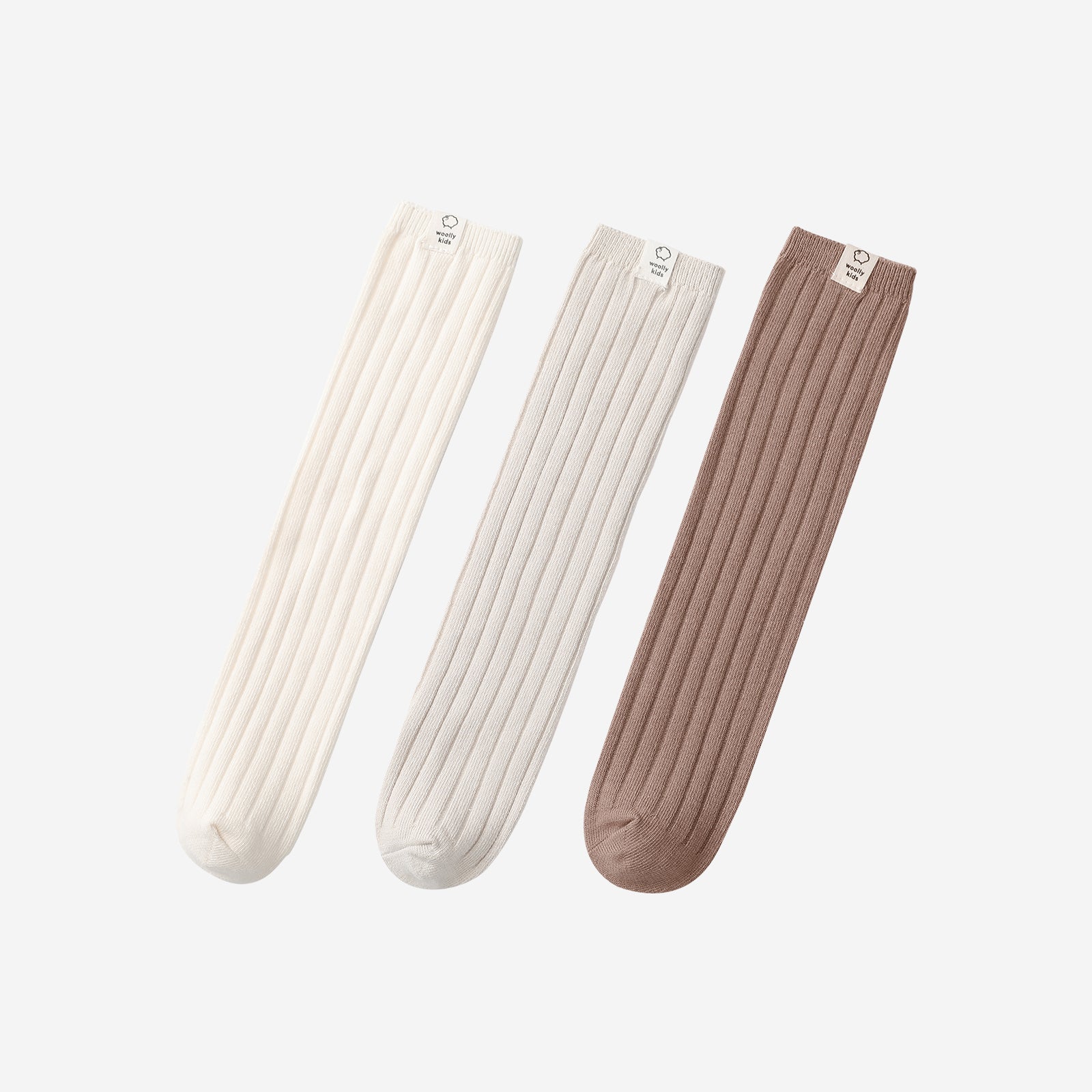 Woolly Stockings Packaging - Cloud White+Sweet Apricot White+Cloud Dust