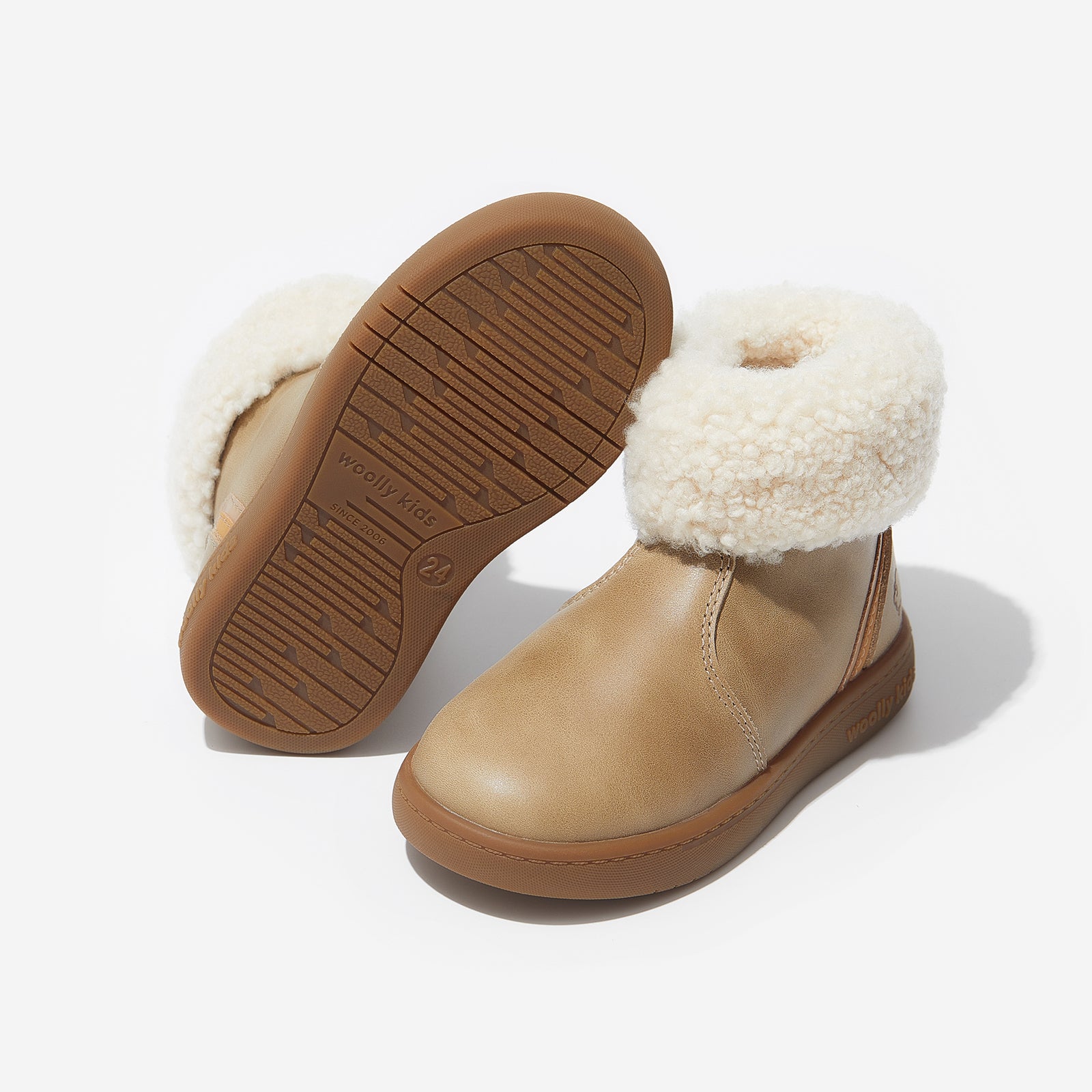 bianca brownish grey woolly kids leather kids shoes baby infants shoes Warm barefoot childrens shoes Girls boots