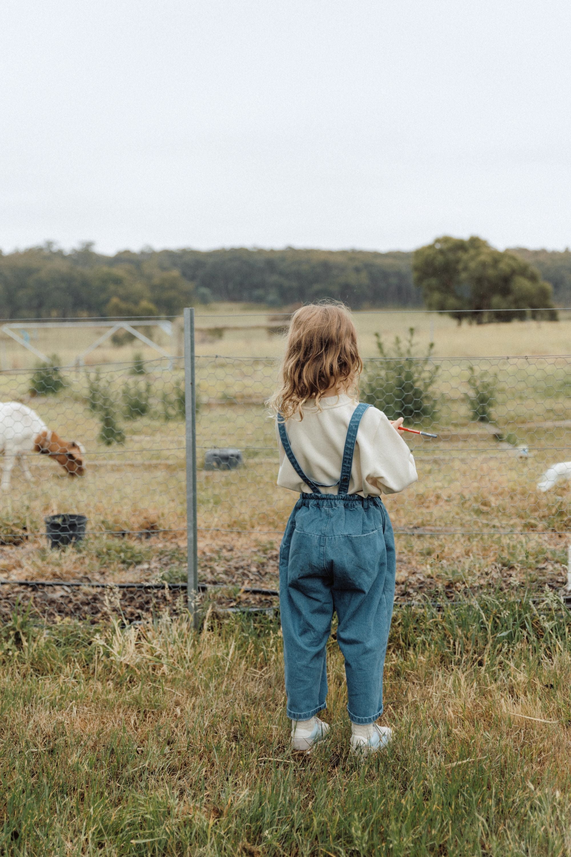 Vintage Denim Suspender Pants - Blue