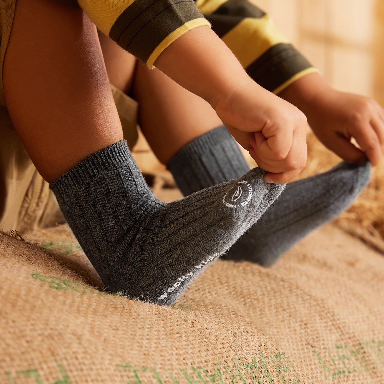 Woolly Socks Packaging for 3 pairs - Cardamun Green+Lake Blue+Tiles Grey