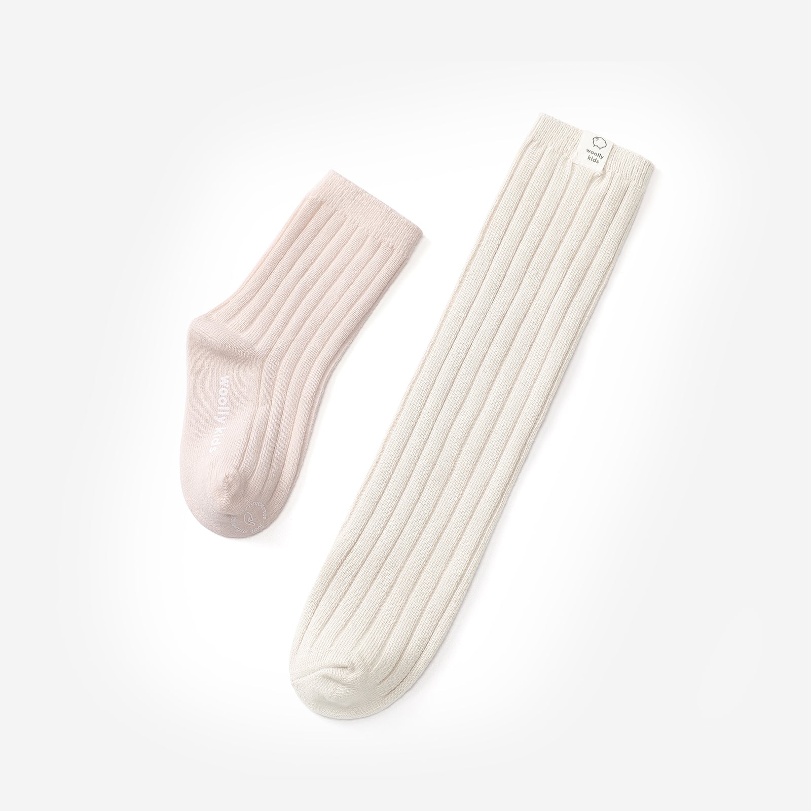 Woolly Stockings Packaging - Cloud White+Sweet Apricot White+Cloud Dust