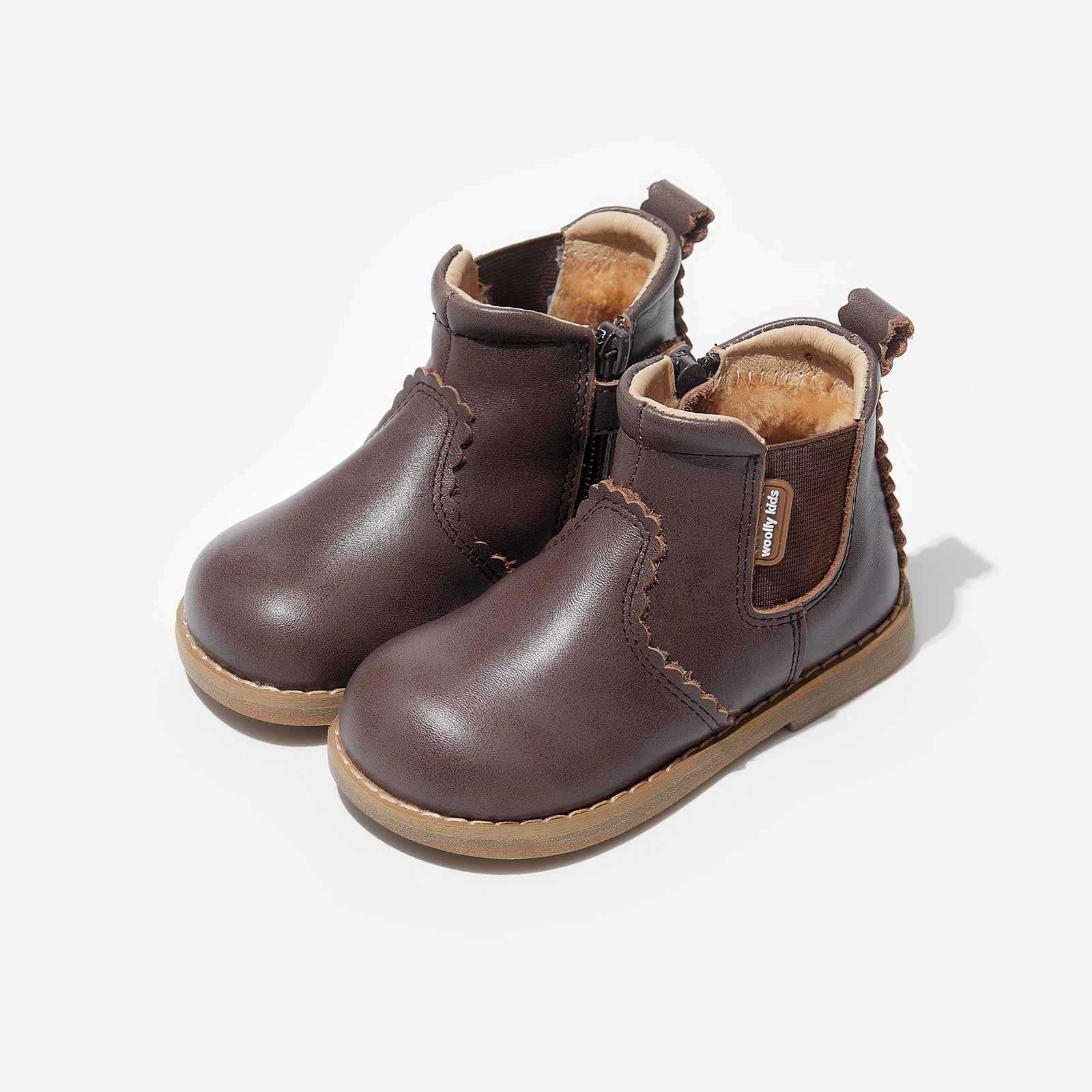 fur lillian coffee brown woolly kids leather kids shoes baby infants shoes Winter boots kids shoe Toddler boots