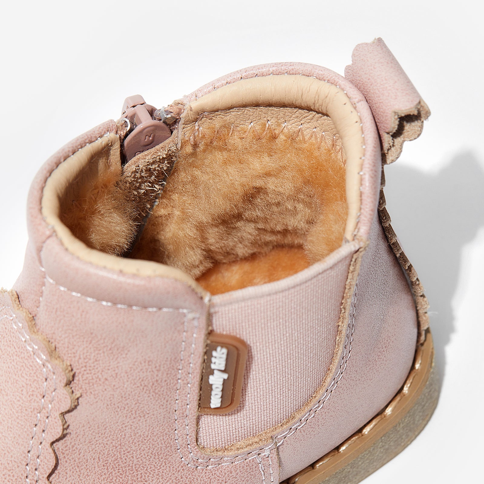 fur lillian gooseberry pink woolly kids leather kids shoes baby infants shoes Wool lining infants shoe Autumn