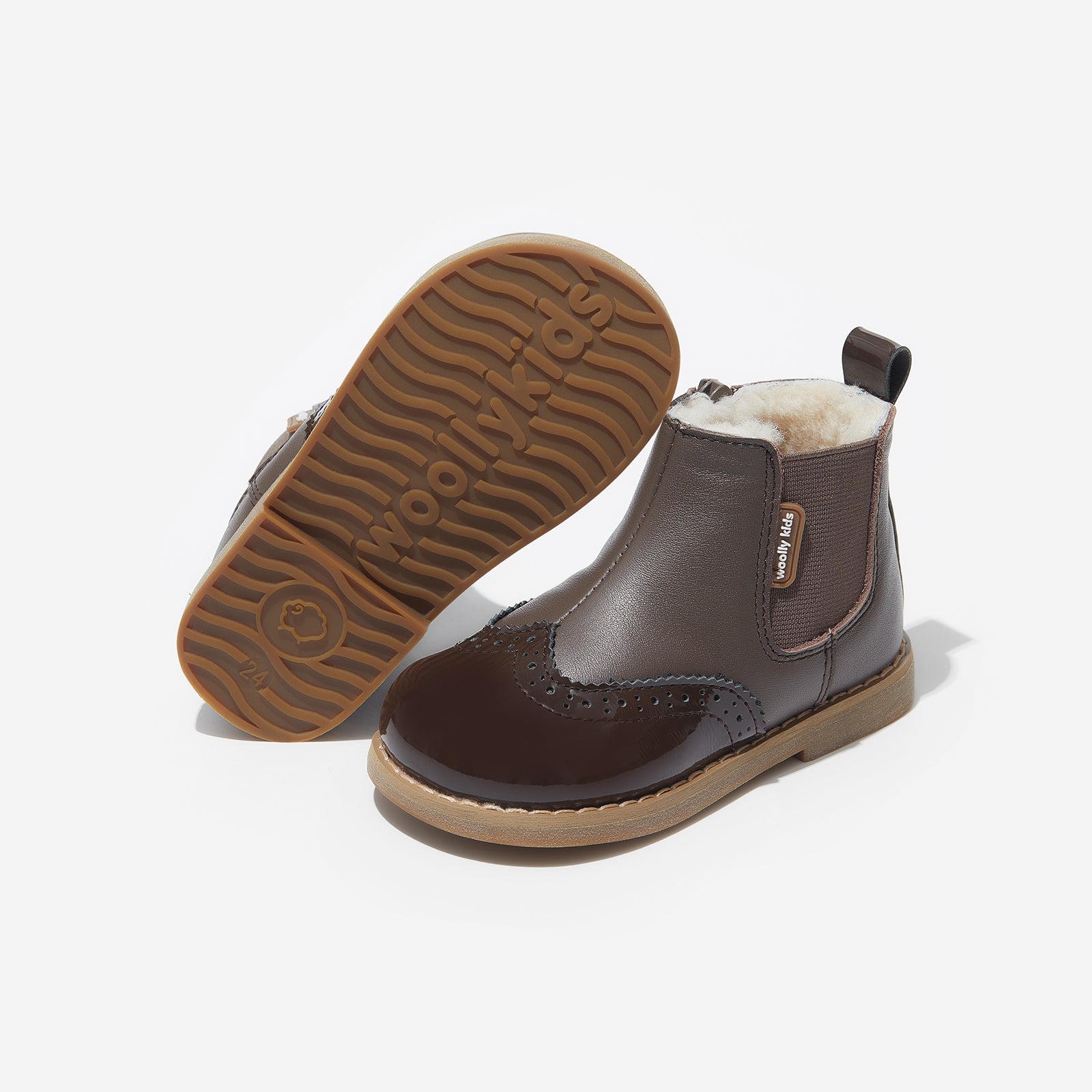 ilsa acorn brown woolly kids leather kids shoes baby infants shoes Sheepskin size 1 shoes Kids boots