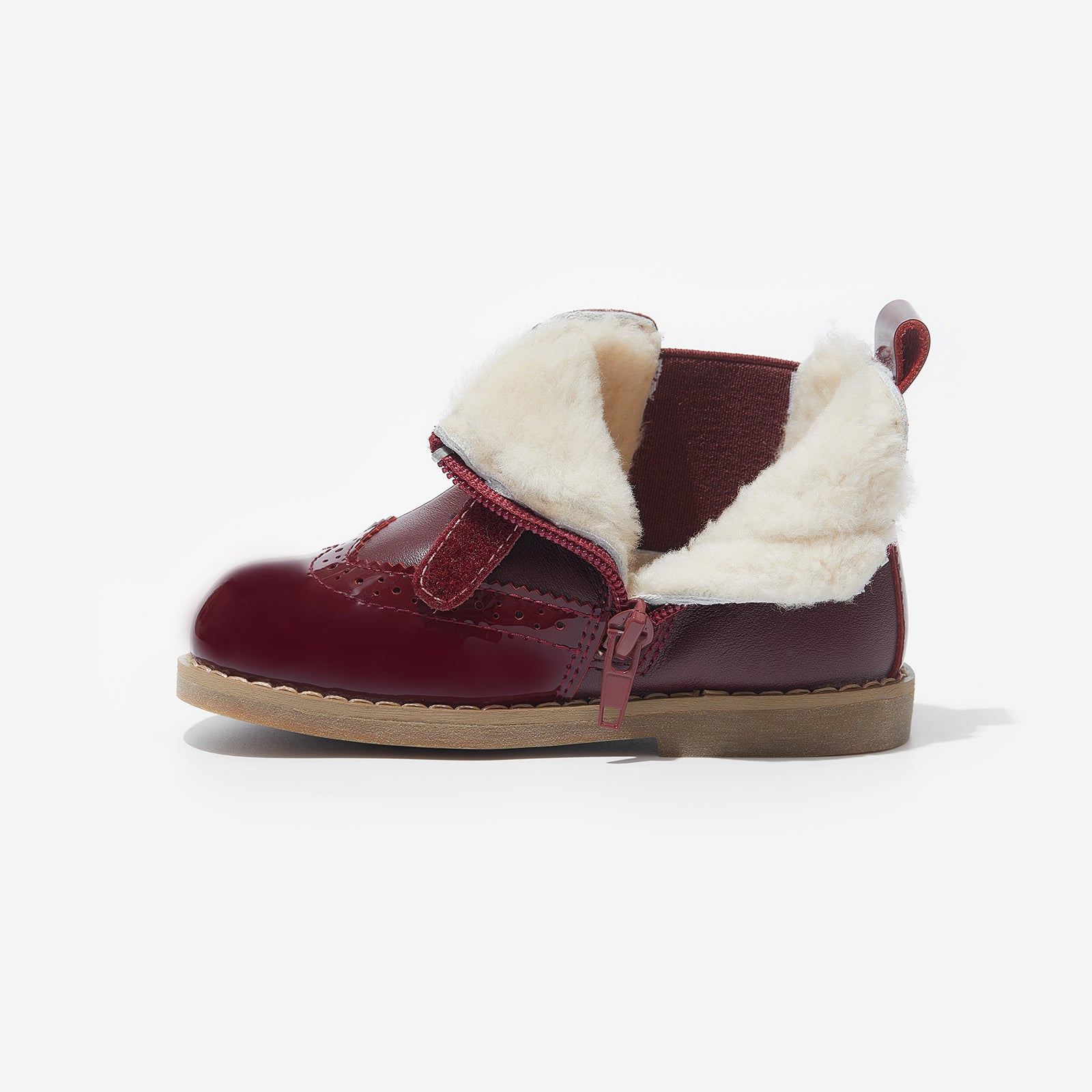 ilsa retro claret red woolly kids leather kids shoes baby infants shoes Warm barefoot childrens shoes Girls boots