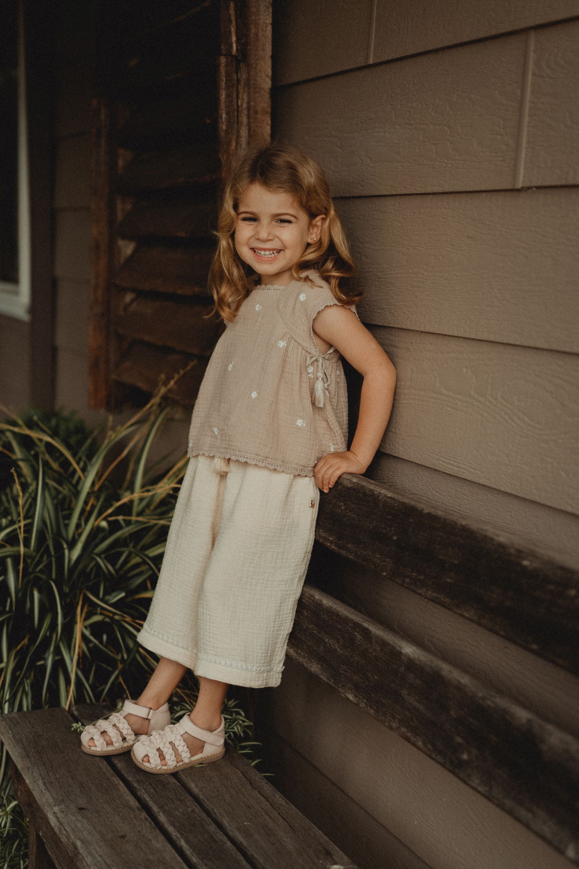 wirrawirra neutral baby clothes double layer crepe wide leg pants oatmeal 24 Summer Essentials Girls Leggings New Arrivals Trousers