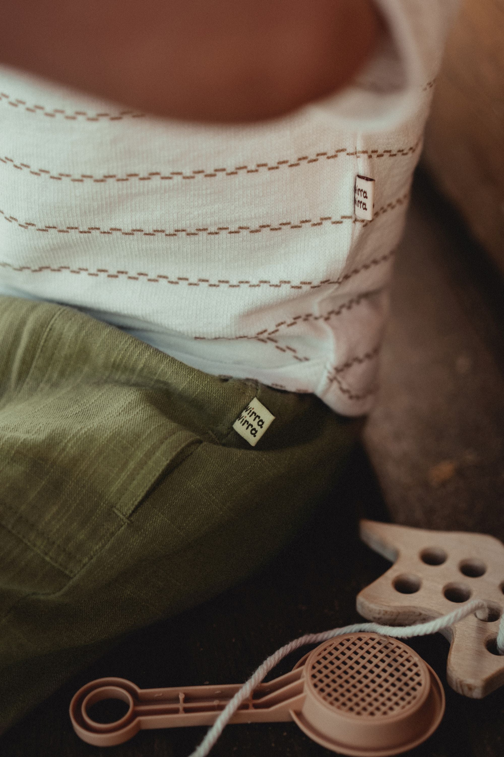 wirrawirra designer baby clothes striped shoulder drop short sleeves moss stripes 24 Summer Boys Essentials Girls New Arrivals T Shirts