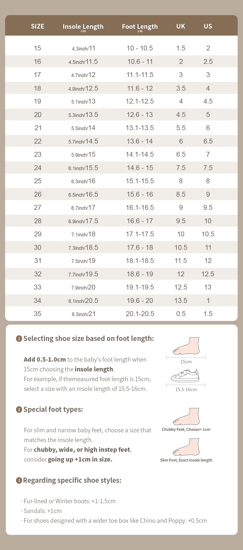 woollykids leather shoes size chart for toddlers and babies